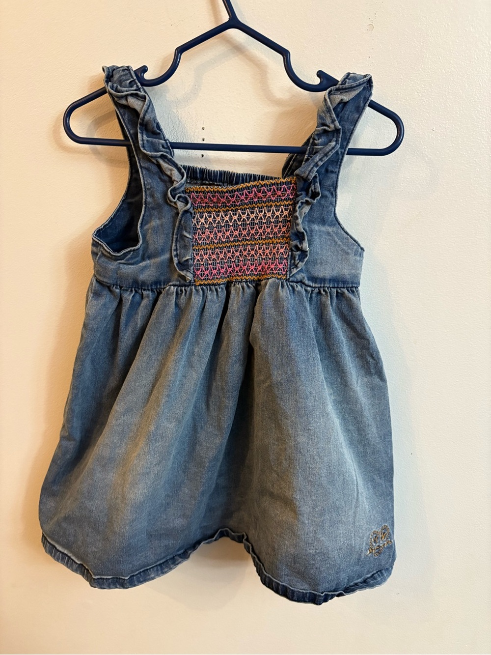 Souris mini Denim Girls Romper with Pink Smocked Chest 2/3 years